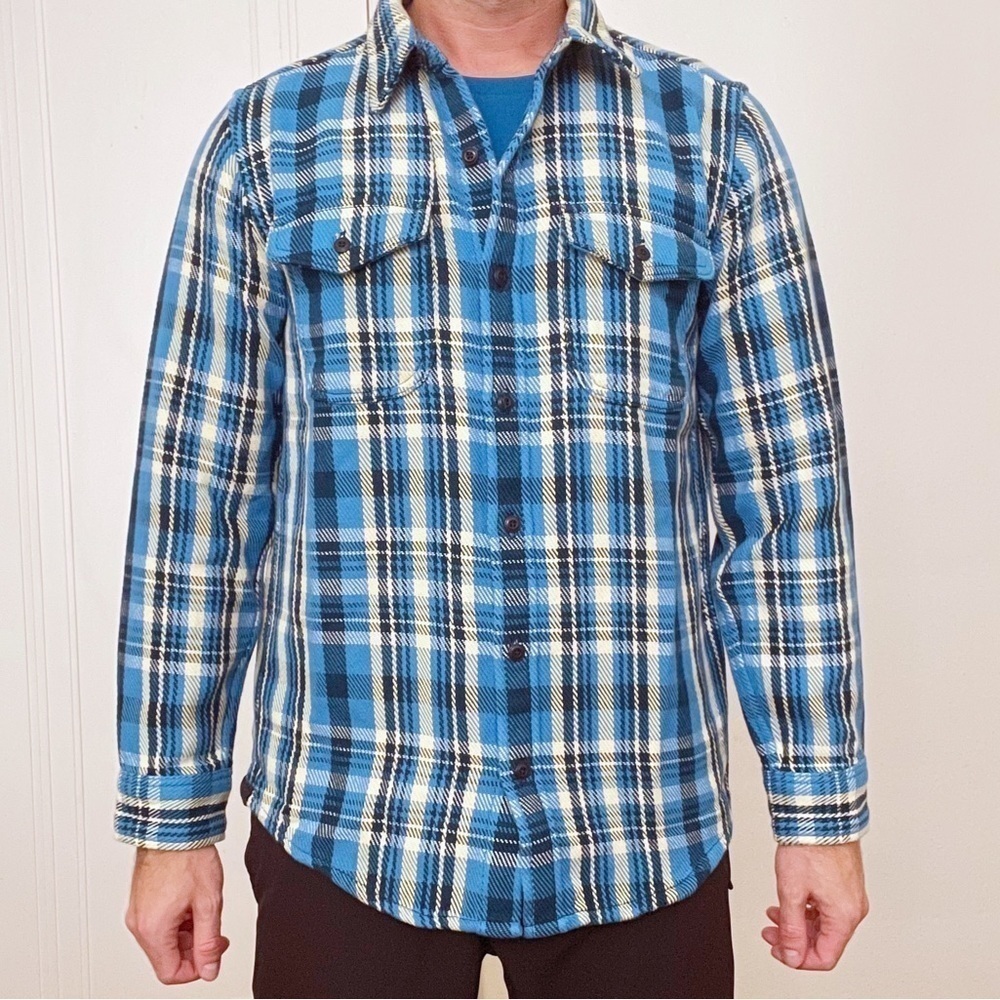 Outerknown Men’s Blanket Shirt Blue Plaid Size Small New Organic Cotton